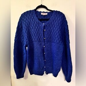 Vtg Vintage Amanda Smith Royal Blue Textured Cardigan Medium